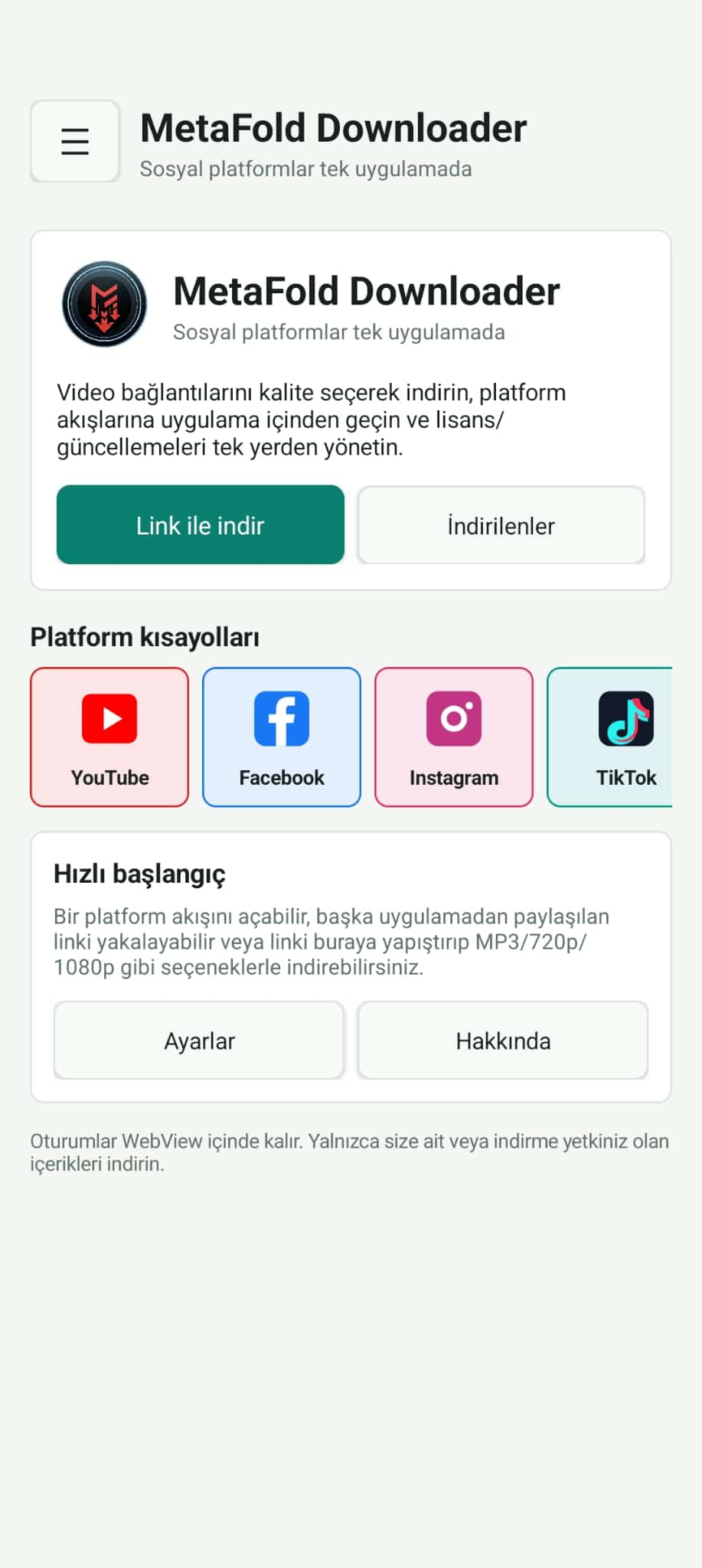 MetaFold Downloader ana ekranı